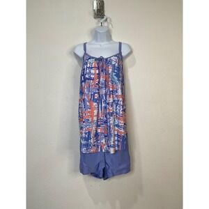 Womens Abstract Print Tankini Set Purple Orange Boy Shorts Swimsuit Plus Size2XL